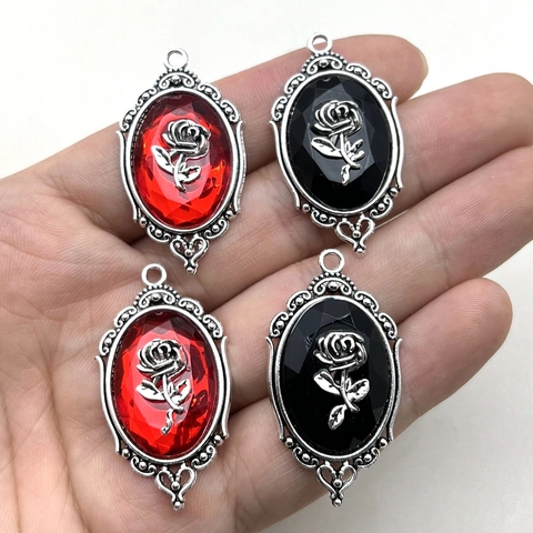 Ciondoli Cammeo Rosa Gotica Argento Antico Lega Di Zinco Ovale Vintage Accessori Gioielli DIY Donne Halloween Stile Scuro