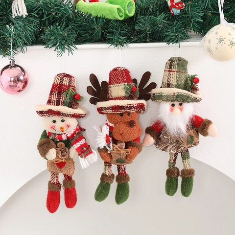 Adornos Colgantes Árbol Navidad Peluche Papá Noel Muñeco Nieve Reno Tela Punto Saco Arpillera Corazón Decoración Festiva