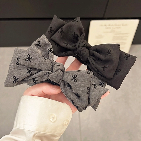 Doppellagige Schleife Haarklammer Stoff Bedrucktes Schmetterlingsmuster Eleganter Französischer Stil Hoher Pferdeschwanz Damen