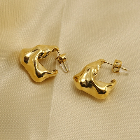 Pendientes De Aro Irregulares De Lava Fundida Acero Inoxidable Chapado En Oro Forma De C Joyería Para Mujeres