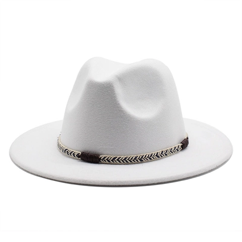 Vintage Fedora Hat Cotton Polyester Felt Wide Brim Ethnic Braided Band Pinched Crown Jazz Cap For Women Men