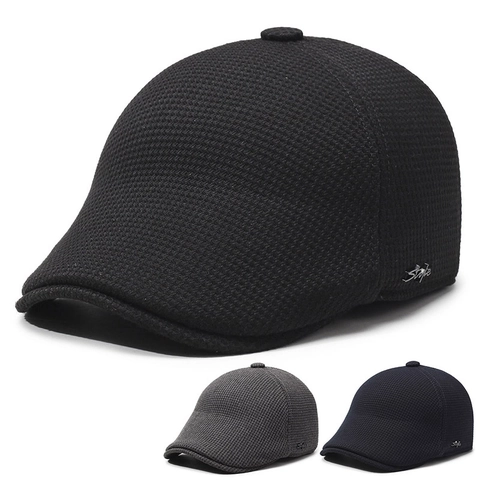 Men's Ivy Cap Fleece Lined Winter Hat With Foldable Ear Flaps Warm Cotton Knit Flat Cap Adjustable Casual For Men