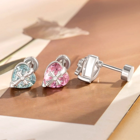 Heart Zircon Cartilage Stud Earrings With Stainless Steel Earring Post Gothic Cross Overlay Copper Jewelry For Women Men