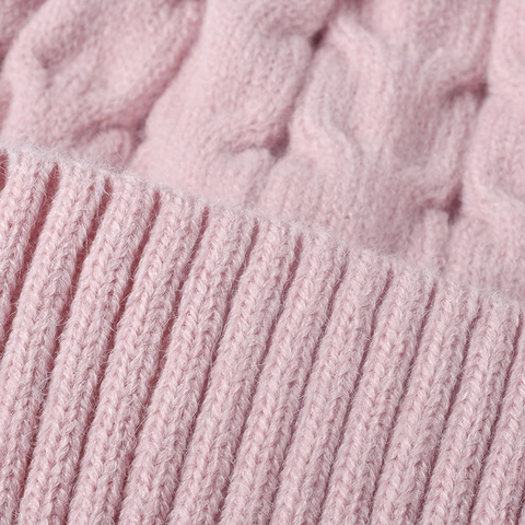 Women Winter Knit Beanie Hat With Faux Fur Pom-pom Fleece Lined Cable Knit Warm Thick Outdoor Fashion Cap