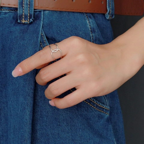 Minimalist 925 Sterling Silver Ring Double Layer Cross Line Geometric Adjustable Open Finger Jewelry For Women Chic