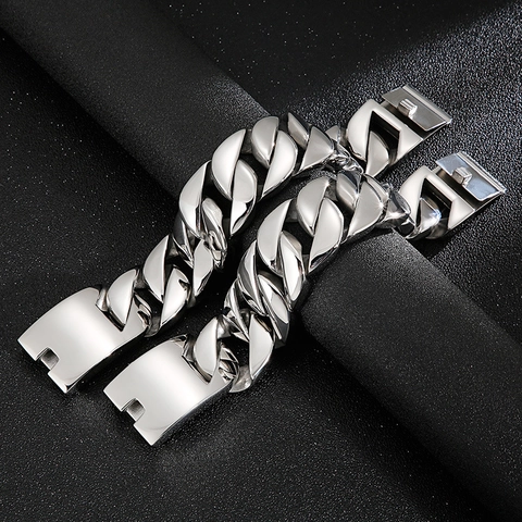 Bracciale A Catena Cubana Spessa Acciaio Inossidabile 316L Pesante Punk Hip Hop Gioielli Da Uomo Lucidato Opaco
