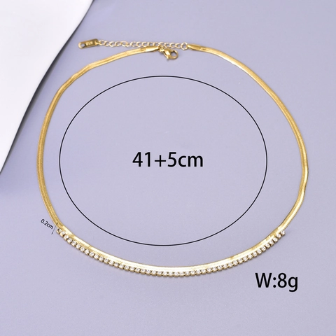 Hip Hop Double Layered Stainless Steel Necklace For Women Gold Plated Snake Bone Chain Rhinestone Spliced Choker Jewelry