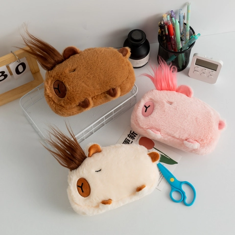 Astuccio In Peluche Capibara Forma Animale Carina Grande Capacità Cerniera Morbido Organizzatore Per Cancelleria Scuola