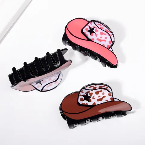 Pince À Cheveux Chapeau De Cow-Boy Style Américain Rétro Imprimé Vache Étoile Décoratif Accessoire Pour Femmes