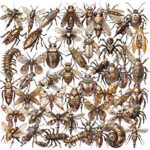 Autocollants PET Étanche Insectes Mécaniques Steampunk Engrenages Vintage Décalcomanies Papillon Scarabée pour Journal DIY Ordinateur