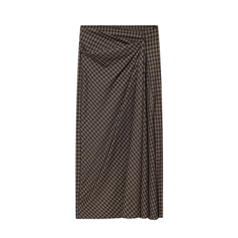 Dames Geruite Midi Rok Polyester Hoge Taille Geplooid Zijsplit Wikkel Retro Streetwear Mode