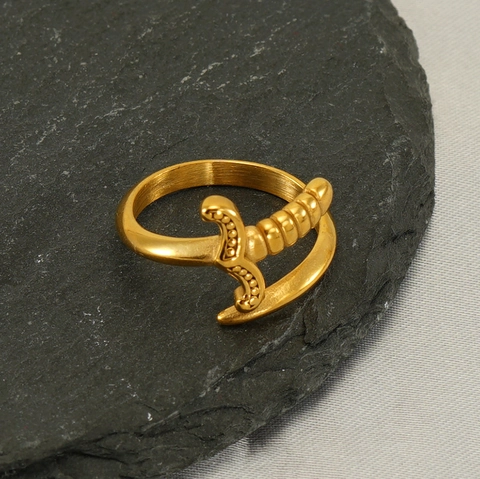 Sword Dagger Wrap Ring Stainless Steel 18K Gold Plated Hip Hop Punk Style Retro Vintage Jewelry For Men Women