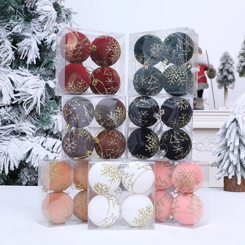 Christmas Ball Ornaments Flocked Velvet Glitter Snowflake Tree Pattern Painted Holiday Tree Hanging Decor Window Display Novelty