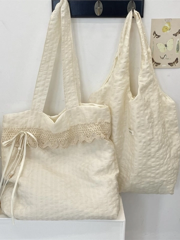 Große Kapazität Tragetasche Polyester Blasenstruktur Spitze Bogen Quaste Schulterhandtasche Für Frauen Alltag