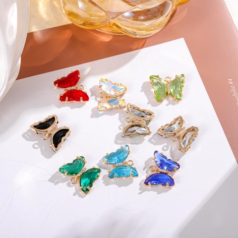 Butterfly Pendants Gradient Crystal Glass Brass Jewelry Making Charms Gold Plated Zirconia Animal Tiny DIY Accessories