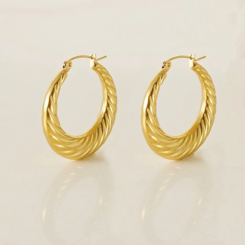 Pendientes de Aro Vintage de Acero Inoxidable con Textura de Espiral Bañados en Oro de 18K Joyas Redondas para Mujer
