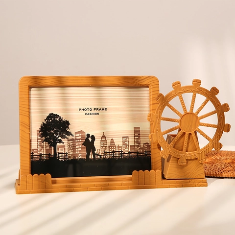 Creative Windmill Ferris Wheel Photo Frame Desktop Pen Holder Ornament Wood Grain Plastic Stationery Storage