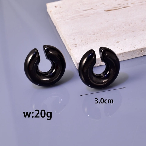 Boucles d'Oreilles Créoles en Forme de C en Acier Titane Plaqué Or 18K Minimaliste Tube Rond Creux Épais Bijoux Femme