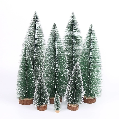 Mini Künstlicher Weihnachtsbaum Schneebeflockte Kiefernadel Ornament Mit Holzsockel Schreibtisch Dekoration Feiertagsfeier