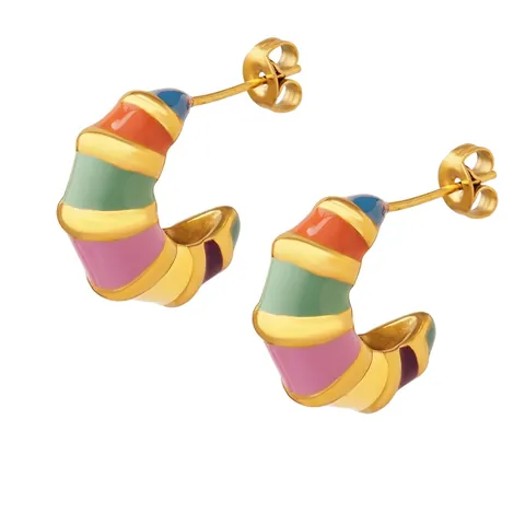 Vintage C-Förmige Creolen Aus Edelstahl Bunte Emaille Gestreifte Drops Of Oil Ästhetischer Schmuck Mode Für Damen