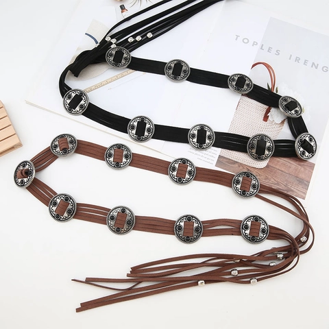 Cintura A Catena In Vita Boho Vintage Ecopelle Frange Nappa Lega Concho Stile Etnico Western Decorativo