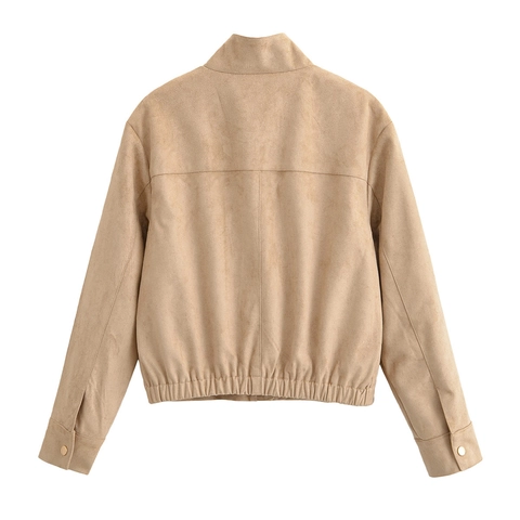 Giacca da Donna in Finta Scamosciata Casual Collo Rialzato Monopetto Ampio Streetwear Autunno Inverno Cappotto Tinta Unita