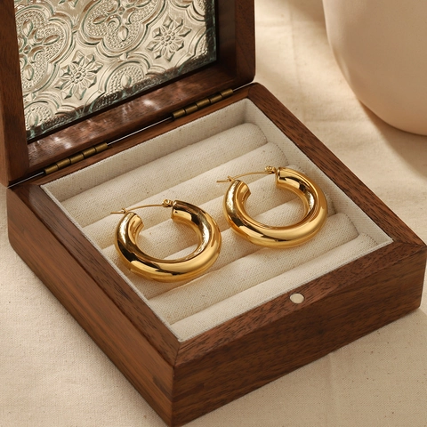 Orecchini A Cerchio Spessi Placcati Oro 18K Acciaio Inossidabile Lucidato Cavo Geometrico Minimalista Gioielli Per Donne