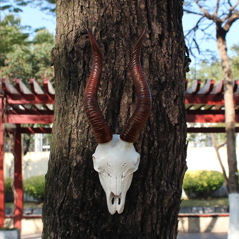 Resin Faux Animal Skull Wall Hanging Decor Bull Sheep Head Sculpture Rustic Western Tribal Style For Home Garden