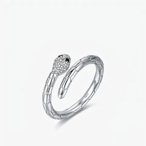 925 Sterling Silver Snake Ring For Women Adjustable Open Band Micro Paved Zircon Animal Style Jewelry Gift