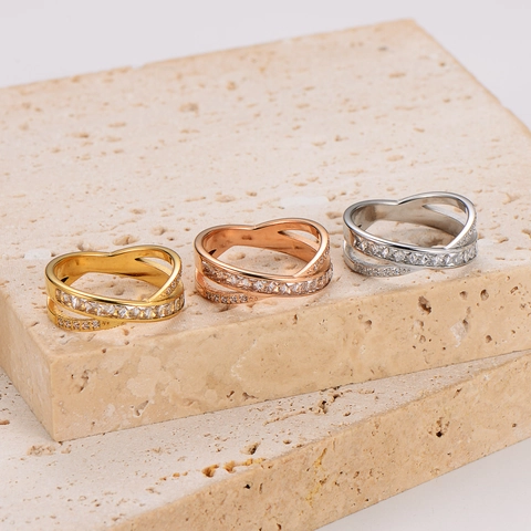 Anello in Acciaio Inossidabile a Croce e Cuore con Zirconia Oro Oro Rosa Argento Gioielli Accessori Donna