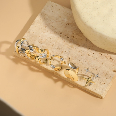 Anello Aperto a Doppio Strato in Rame Galvanizzato a Forma di U con Stella e Fiocco per Donna Anello Regolabile Moda Gioielli Regalo