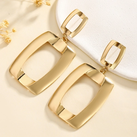 Geometrische Rechteckige Anhänger Ohrringe Legierung Elegante Doppelschicht Glatte Metall Hänger Damen Minimalistisch
