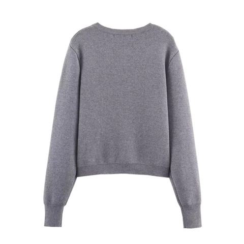 Gilet En Maille À Perles Et Paillettes Femme Col Rond Cardigan Manches Longues Gris Élégant Boutonné