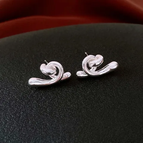 Abstrakte Flüssigmetall Twist Ohrstecker Kupfer Mit 925 Sterling Silber Ohrstift Modern Minimalistisch Für Damen
