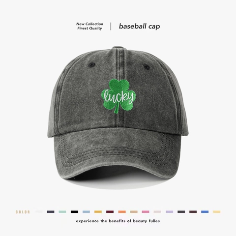 Gorra De Béisbol De Algodón Lavado Bordado Trébol Lucky Protección Solar Exterior Vintage Ajustable Unisex