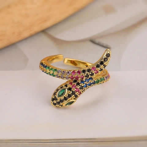 Bague Serpent en Cuivre Plaqué Or avec Strass Animal Géométrique Bague Ouverte Réglable Bijoux de Mode pour Femme Cadeau de Fête