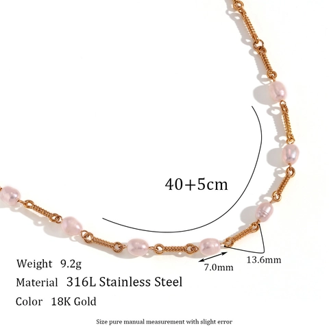 Collier Bracelet en Acier Inoxydable Plaqué Or 18K Chaîne Torsadée Perle d'Eau Douce pour Femme Bijoux de Mode