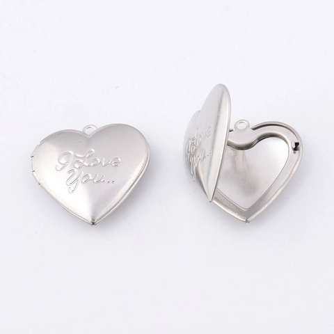 Heart Locket Pendant 316L Stainless Steel Engraved I Love You Photo Memorial Romantic Jewelry Gift