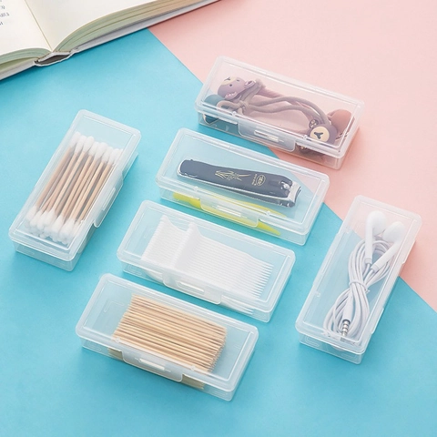 Caja De Almacenamiento De PP Transparente Portátil Con Tapa Caja Organizadora Antipolvo Para Bastoncillos De Algodón E Hilo Dental