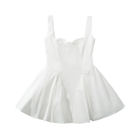 Vestido Mini Mujer Sin Mangas Cuello Cuadrado Acampanado Línea A Ajustado Elegante Simple Liso Chic