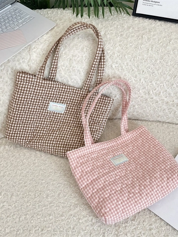 Sac Fourre-tout Matelassé Motif Cœur Gingham Carreaux Rembourré Grande Capacité Sac À Main Bandoulière Pour Femme