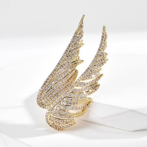 Broche De Alas De Ángel Incrustado De Circón Cobre Chapado En Oro Elegante Joyería De Lujo Para Mujeres Accesorios De Vestido De Traje