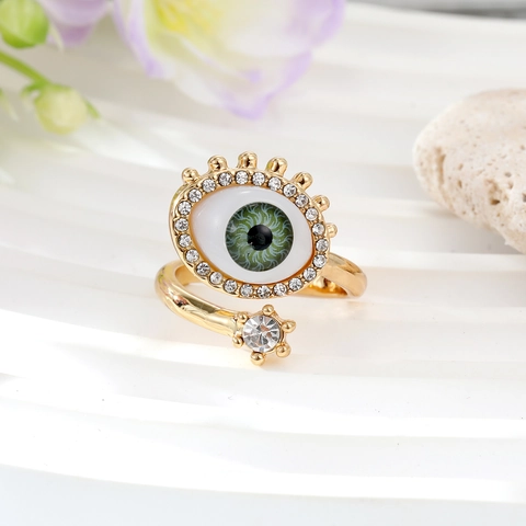 Anello In Lega Evil Eye Con Strass Smalto Vintage Regolabile Gioiello Da Dito Aperto Per Donna