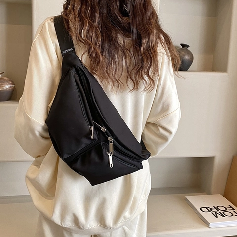 Bolso De Pecho Para Mujer Tela Oxford Múltiples Bolsillos Con Cremallera Correa Ancha Ajustable Riñonera Informal Diaria Color Sólido