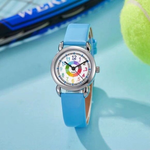 Kinderen Quartz Polshorloge Ronde Kleurrijke Wijzerplaat PU Leren Band Legering Behuizing Stil Horloge Voor Studenten