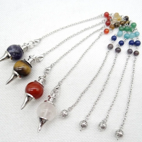 Natural Crystal Ball Pendulum Pendant Necklace With Chakra Stones Healing Gemstone Meditation Jewelry For Women