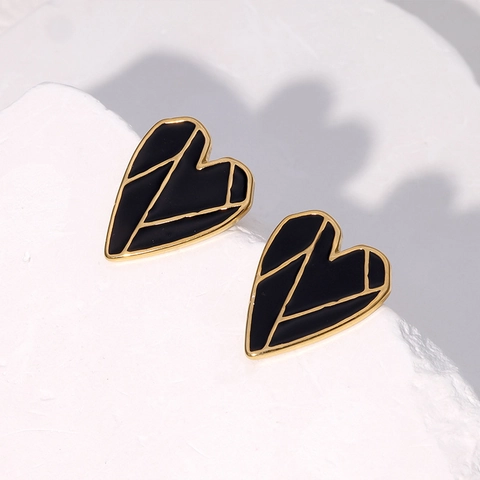 Heart Shaped Stud Earrings Stainless Steel 18K Gold Plated Enamel Geometric Minimalist Fashion Jewelry For Women