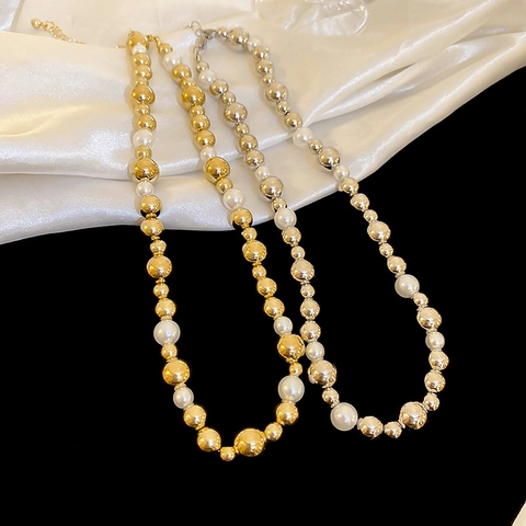 Collana Choker Con Perline In Rame E Künstliche Perle D'Imitazione Per Donna Minimalista Geometrico Elegante Gioielleria