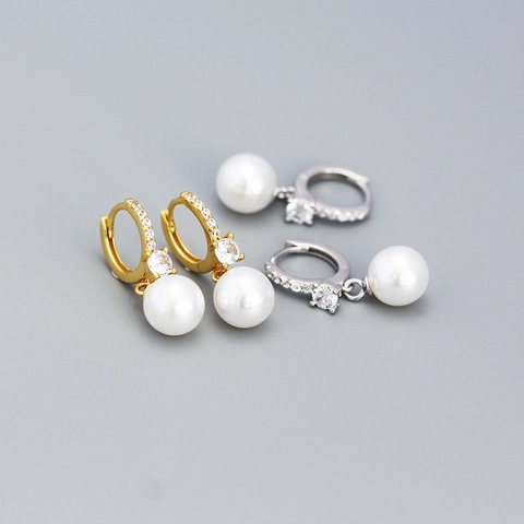925 Sterling Silber Künstliche Perlen Creolen Mit Zirkonia Pavé Anhänger Eleganter Schmuck Für Damen