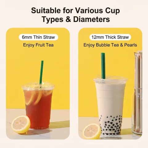 Disposable Plastic Biodegradable Drinking Straws Individually Paper Wrapped Pointed Flat Mouth For Bubble Tea Dark Green
